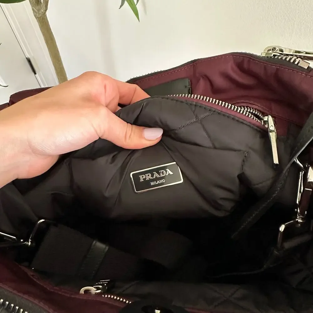 PRADA Tessuto Padded Hand Bag & Crossbody Wine Red